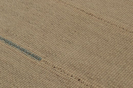 Contemporary Kilim in Sandy Solid Beige-Brown with Blue Accents