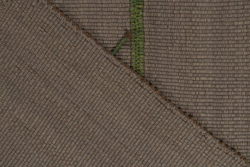 Contemporary Kilim in Grey with Green and Beige-Brown Accents
