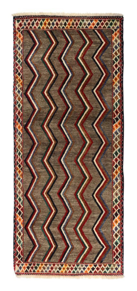 Vintage Gabbeh Tribal Runner In Brown With Vibrant Chevron Patterns