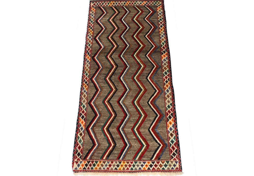 Vintage Gabbeh Tribal Runner In Brown With Vibrant Chevron Patterns