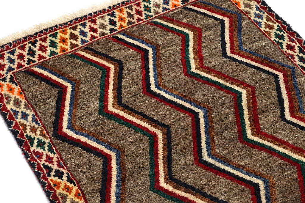 Vintage Gabbeh Tribal Runner In Brown With Vibrant Chevron Patterns