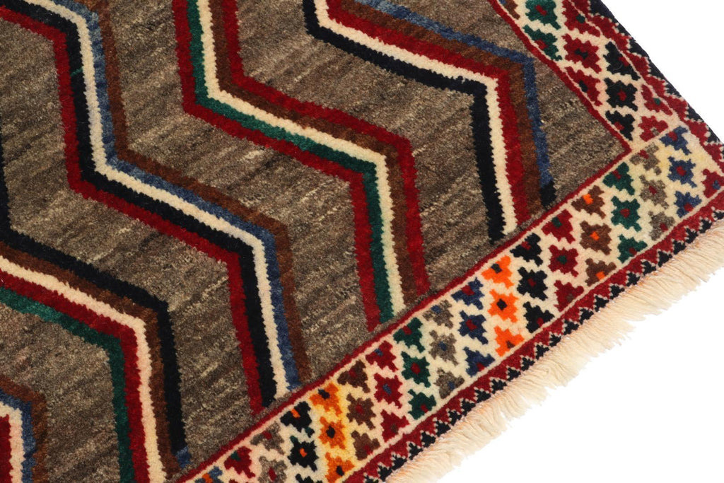 Vintage Gabbeh Tribal Runner In Brown With Vibrant Chevron Patterns