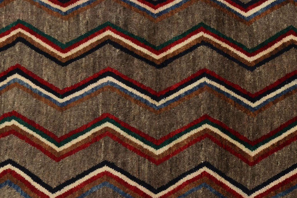 Vintage Gabbeh Tribal Runner In Brown With Vibrant Chevron Patterns