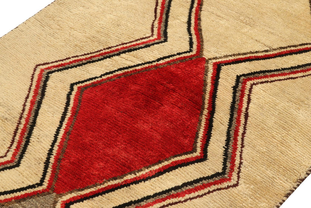 Vintage Gabbeh Tribal Runner In Beige With Grey Red Black Chevron Patterns