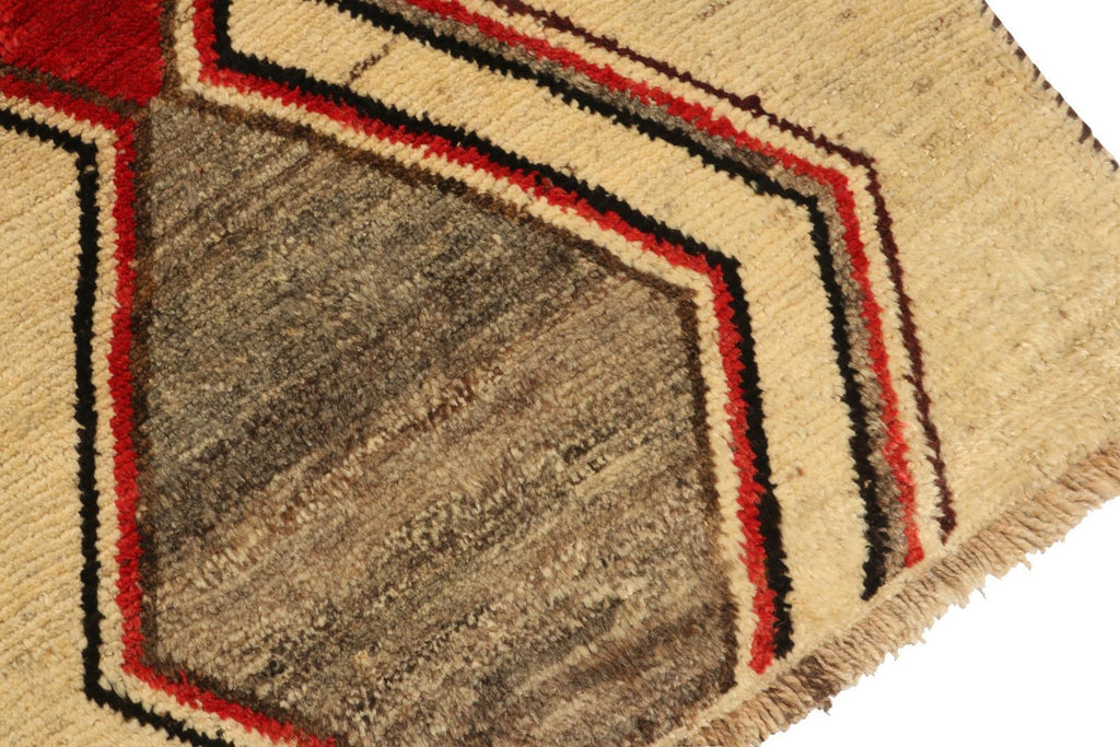 Vintage Gabbeh Tribal Runner In Beige With Grey Red Black Chevron Patterns