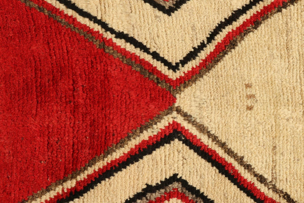 Vintage Gabbeh Tribal Runner In Beige With Grey Red Black Chevron Patterns