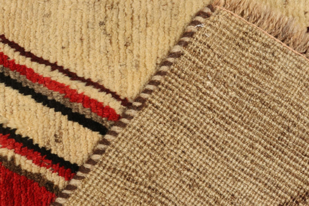 Vintage Gabbeh Tribal Runner In Beige With Grey Red Black Chevron Patterns