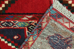 Vintage Gabbeh Tribal Rug In Red With Vibrant Multicolor Geometric Patterns