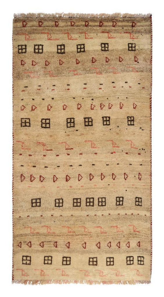 Vintage Gabbeh Tribal Rug In Beige With Brown & Red Geometric Patterns