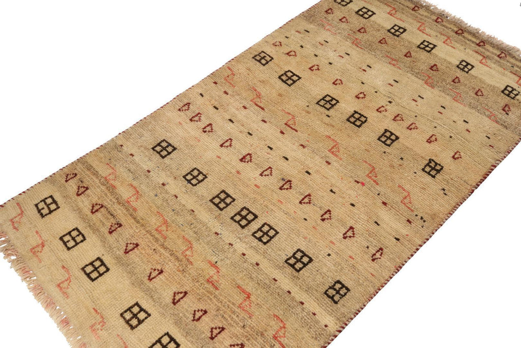 Vintage Gabbeh Tribal Rug In Beige With Brown & Red Geometric Patterns