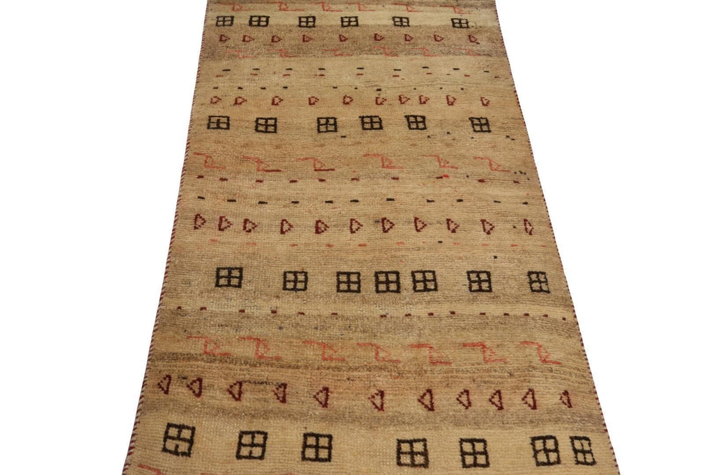 Vintage Gabbeh Tribal Rug In Beige With Brown & Red Geometric Patterns