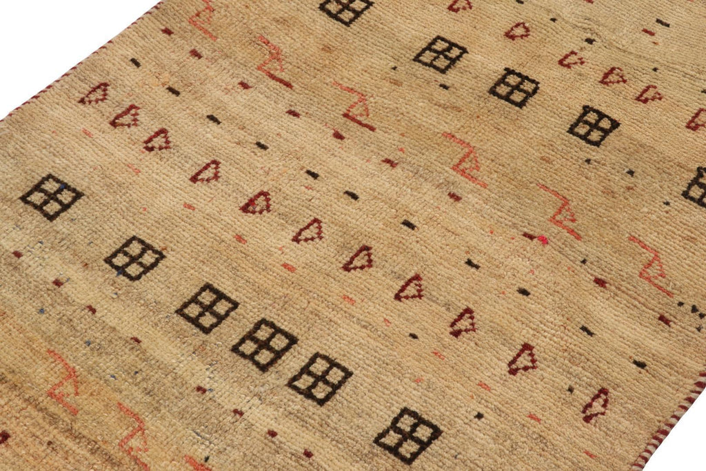 Vintage Gabbeh Tribal Rug In Beige With Brown & Red Geometric Patterns