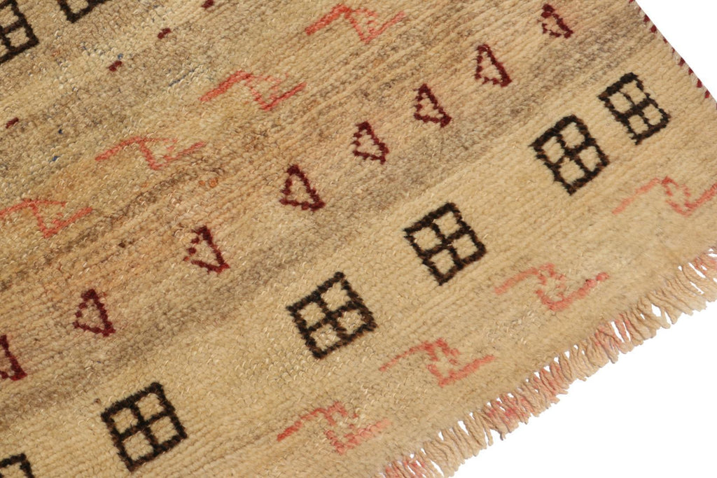 Vintage Gabbeh Tribal Rug In Beige With Brown & Red Geometric Patterns