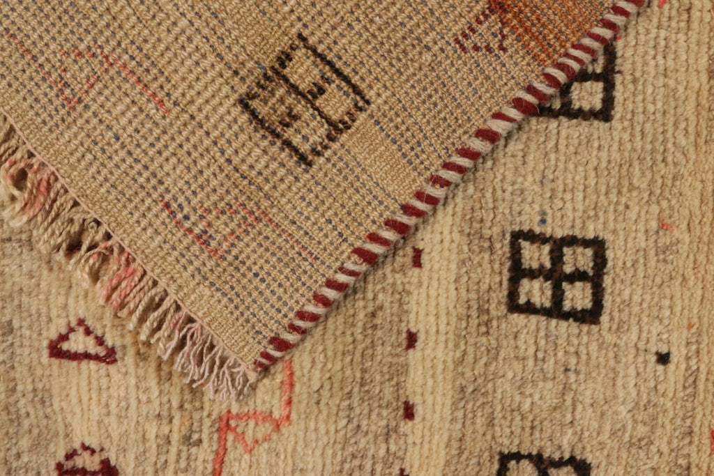 Vintage Gabbeh Tribal Rug In Beige With Brown & Red Geometric Patterns