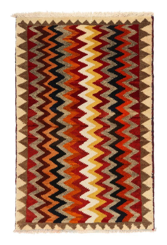 Vintage Gabbeh Persian Tribal Rug In Vibrant Chevron Patterns 2X4