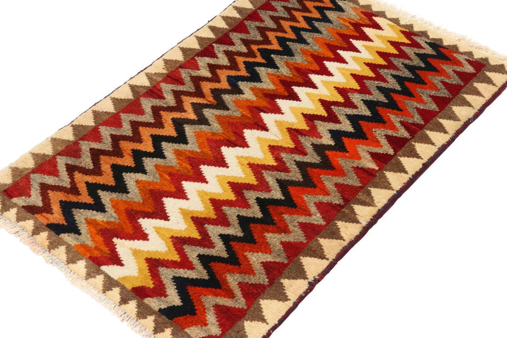 Vintage Gabbeh Persian Tribal Rug In Vibrant Chevron Patterns 2X4