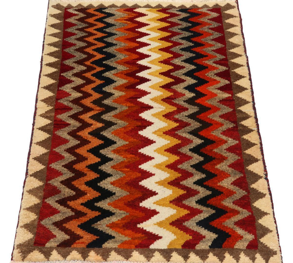 Vintage Gabbeh Persian Tribal Rug In Vibrant Chevron Patterns 2X4