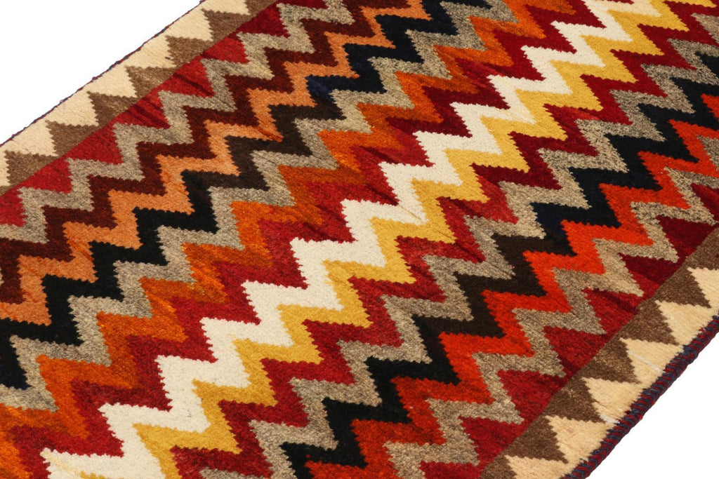 Vintage Gabbeh Persian Tribal Rug In Vibrant Chevron Patterns 2X4