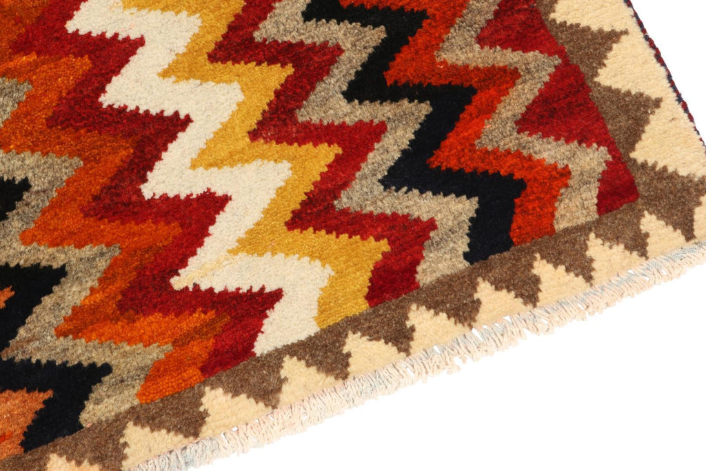 Vintage Gabbeh Persian Tribal Rug In Vibrant Chevron Patterns 2X4