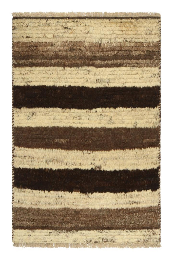 Vintage Gabbeh Tribal Rug In Beige And Brown Stripes