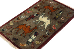 Vintage Gabbeh Tribal Rug In Brown With Multicolor Pictorial Patterns