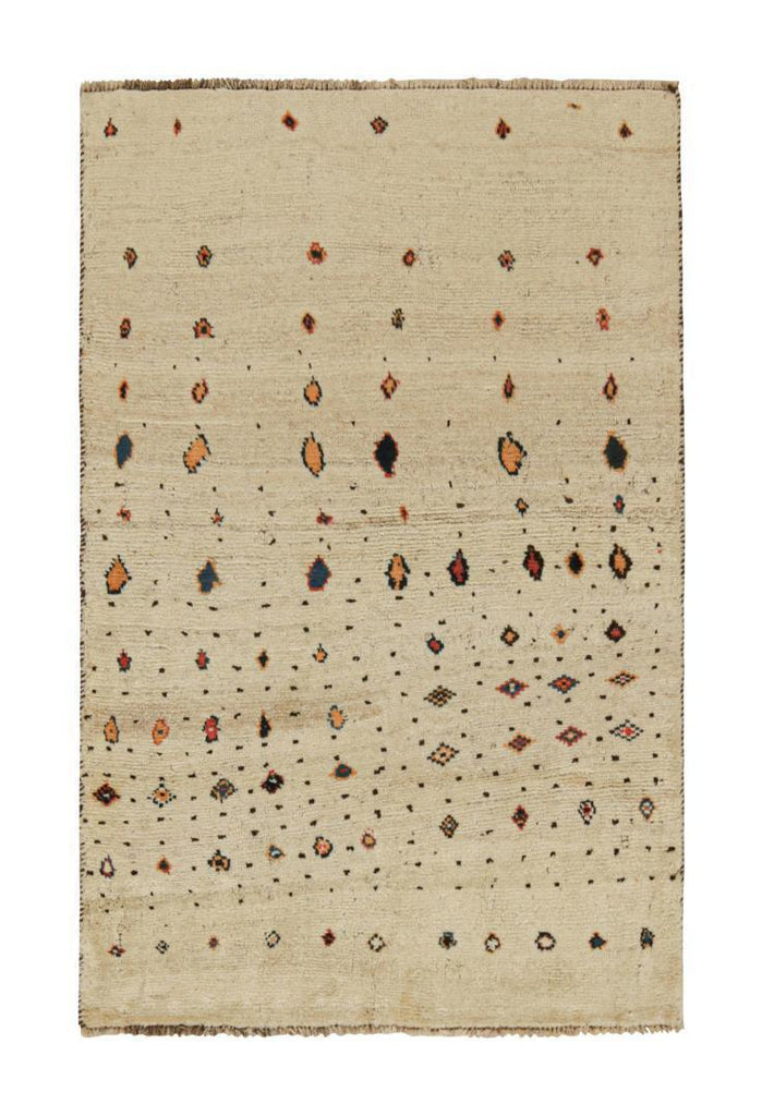 Vintage Gabbeh Tribal Rug In Beige With Polychromatic Geometric Pattern