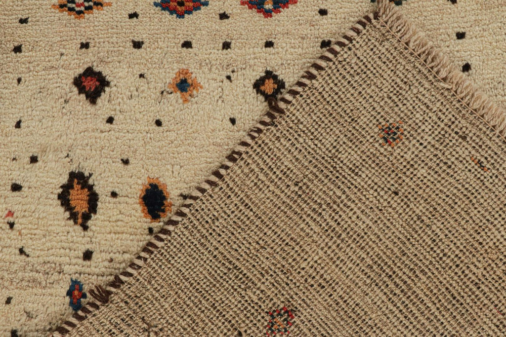 Vintage Gabbeh Tribal Rug In Beige With Polychromatic Geometric Pattern