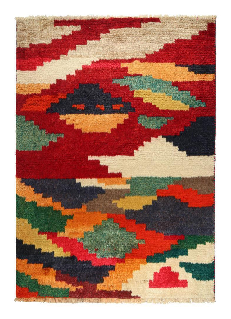 Vintage Gabbeh Persian Tribal Rug In Vibrant Geometric Patterns