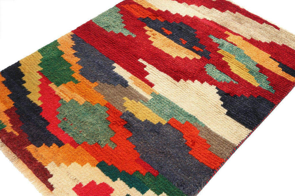 Vintage Gabbeh Persian Tribal Rug In Vibrant Geometric Patterns