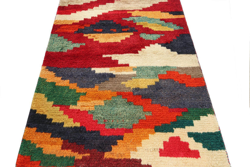 Vintage Gabbeh Persian Tribal Rug In Vibrant Geometric Patterns