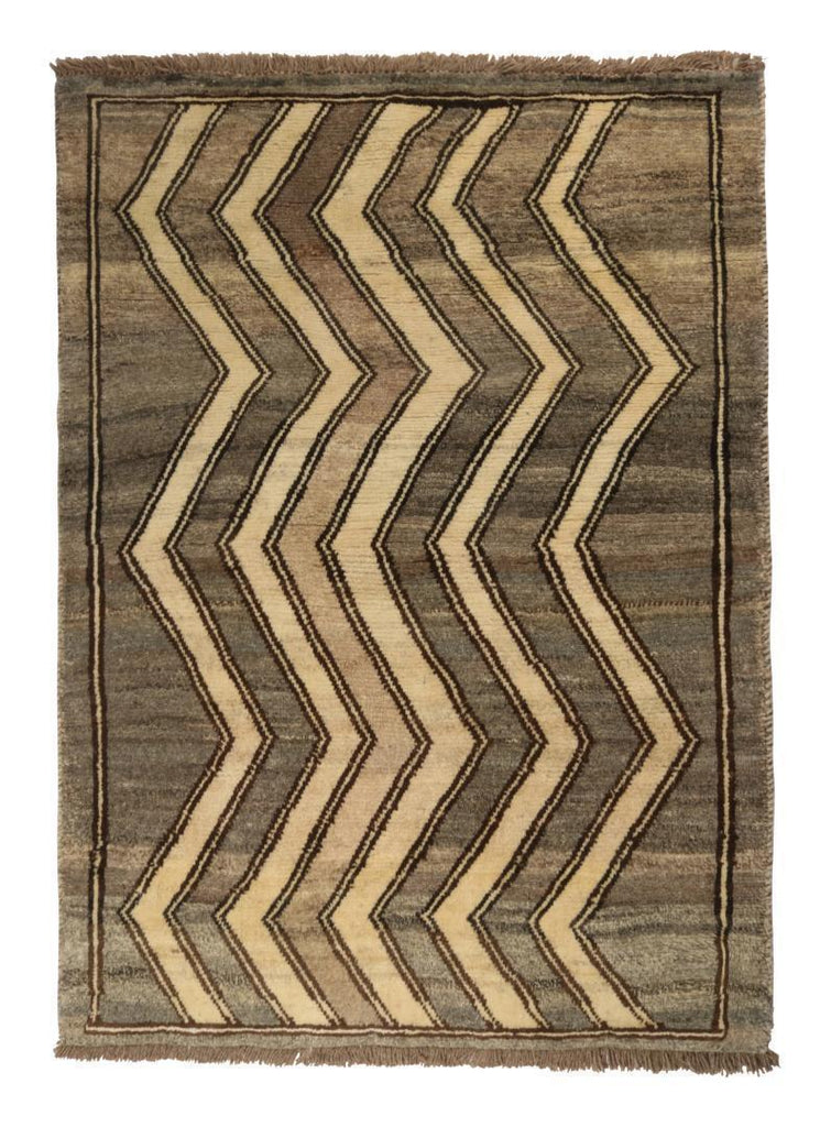 Vintage Gabbeh Rug In Gray And Beige Brown Chevron Patterns