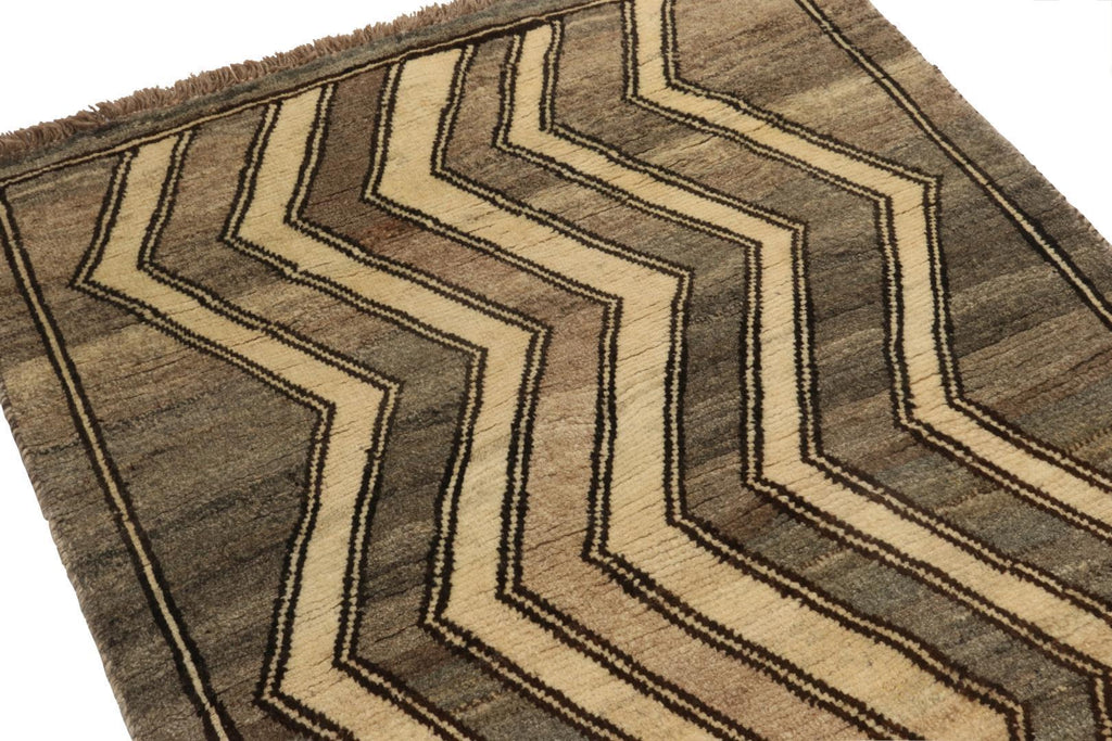 Vintage Gabbeh Rug In Gray And Beige Brown Chevron Patterns