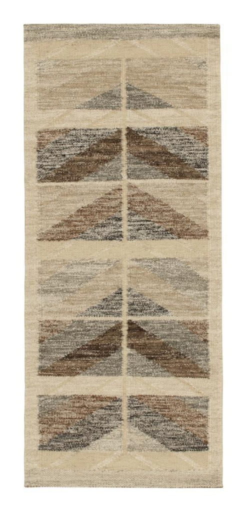 Scandinavian Runner In Beige & Brown Geometric Pattern