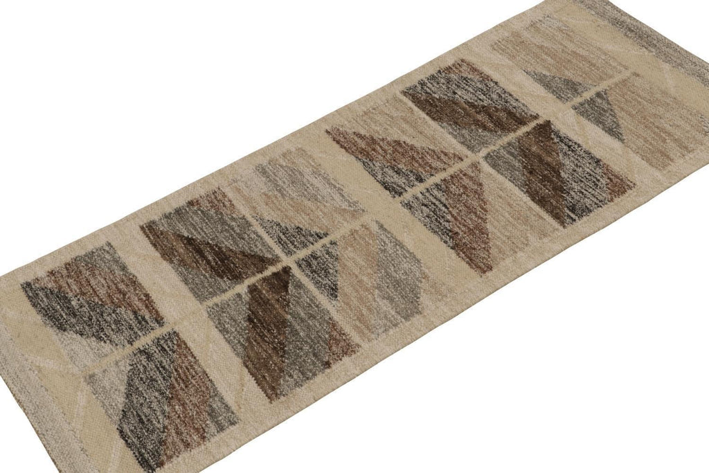 Scandinavian Runner In Beige & Brown Geometric Pattern