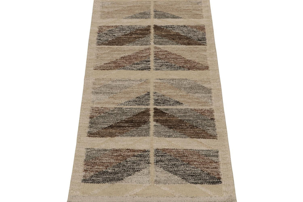 Scandinavian Runner In Beige & Brown Geometric Pattern