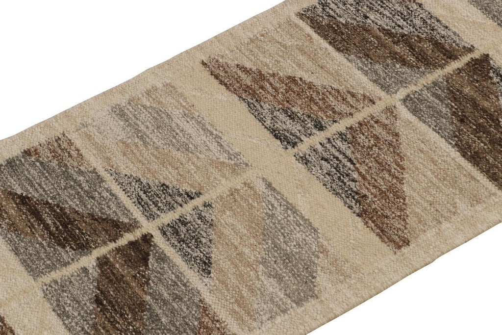 Scandinavian Runner In Beige & Brown Geometric Pattern