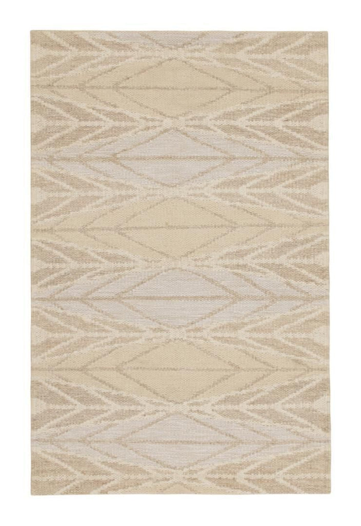 Scandinavian Rug In Beige White & Blue Geometric Pattern