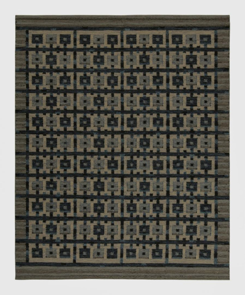 Scandinavian Rug In Blue And Beige Geometric Pattern