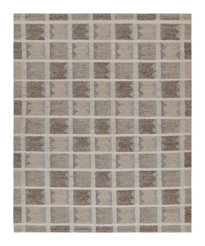 Scandinavian Style Kilim In Beige Brown & Gray Geometric Patterns