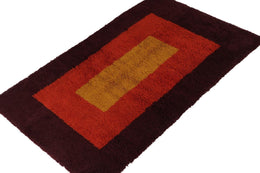 Vintage Tulu Rug With Red Borders And Gold Rectangle Pattern