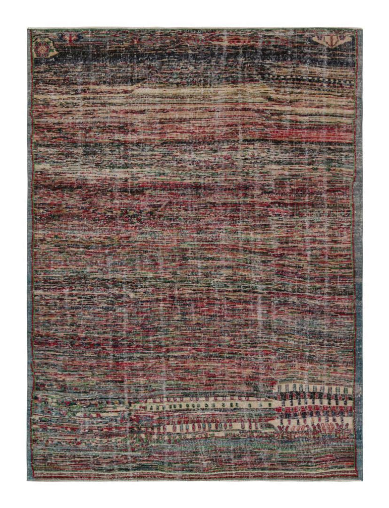 Vintage Distressed Zeki Muren Rug In Polychromatic Patterns