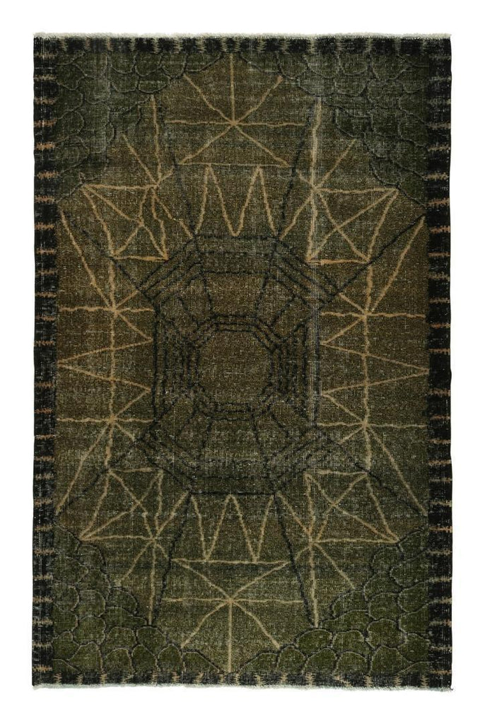 Vintage Zeki Muren Art Deco Rug In Green And Black Pattern 4X7