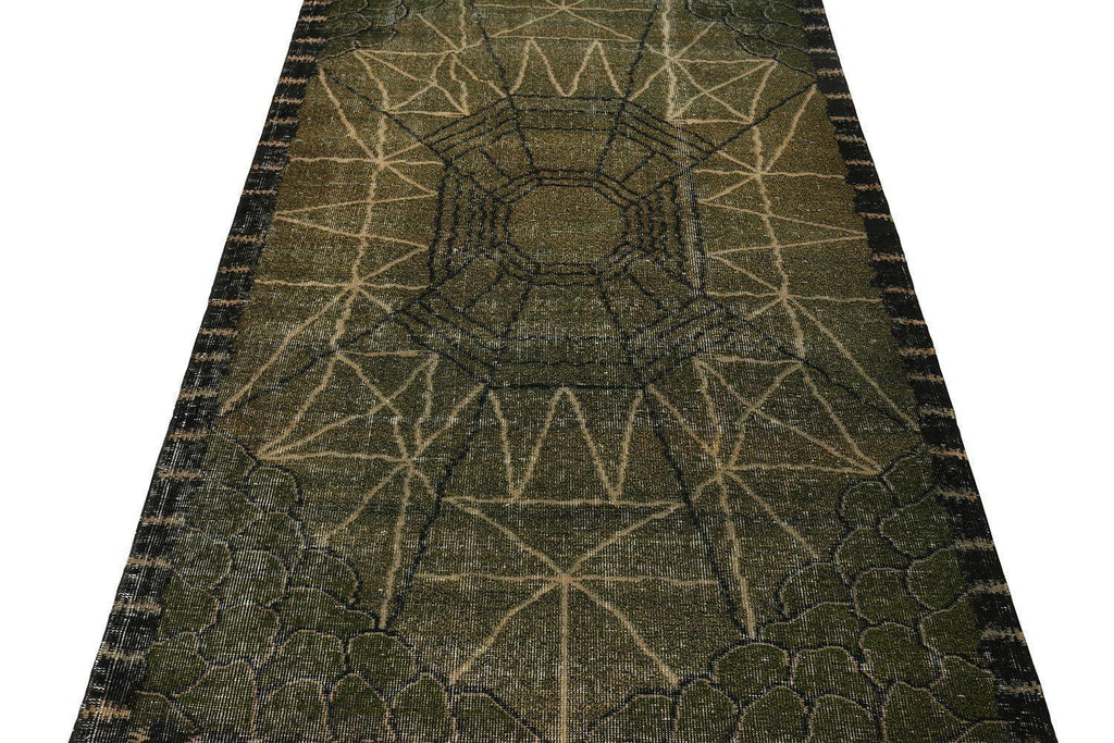 Vintage Zeki Muren Art Deco Rug In Green And Black Pattern 4X7