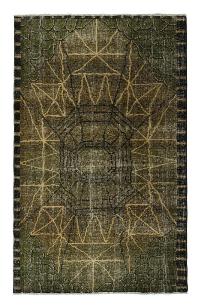 Vintage Zeki Muren Art Deco Rug In Green And Black Pattern