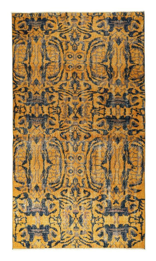 Vintage Distressed Zeki Muren Rug In Gold And Blue Patterns