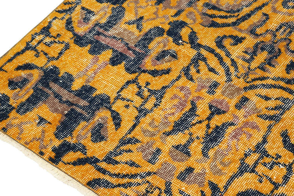 Vintage Distressed Zeki Muren Rug In Gold And Blue Patterns