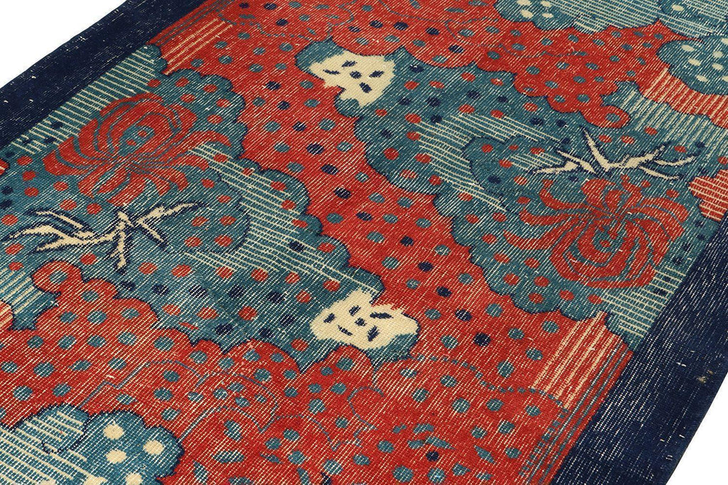 Vintage Zeki Muren Art Deco Rug In Red And Blue Pattern