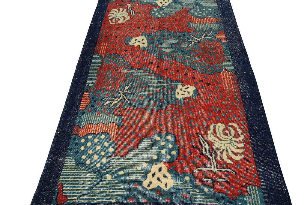 Vintage Zeki Muren Art Deco Rug In Red And Blue Pattern