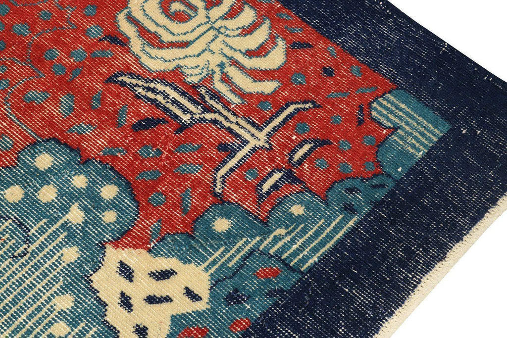 Vintage Zeki Muren Art Deco Rug In Red And Blue Pattern