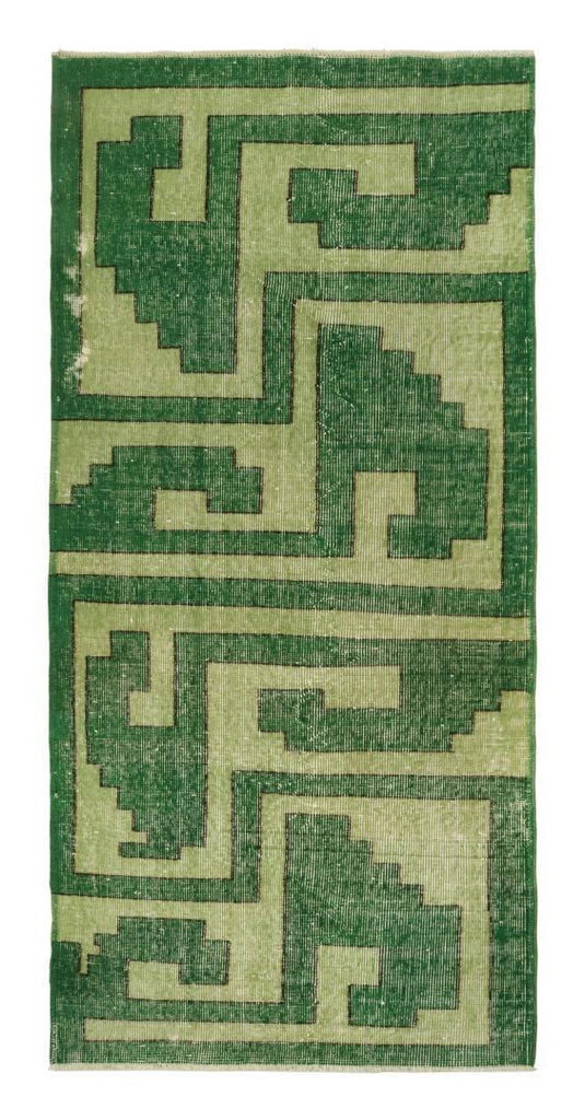 Vintage Zeki Muren Runner In Green Geometric Patterns